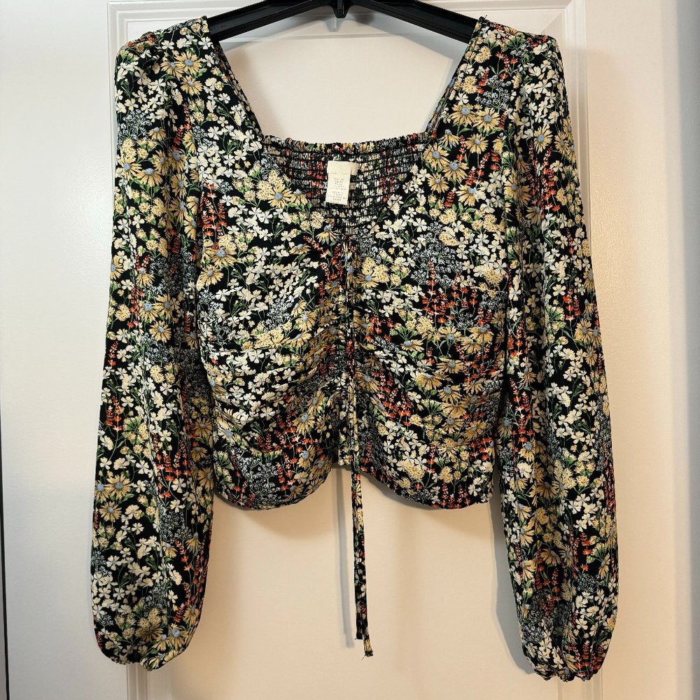 Yellow Floral H&M Long Sleeve Crop Top Size XS